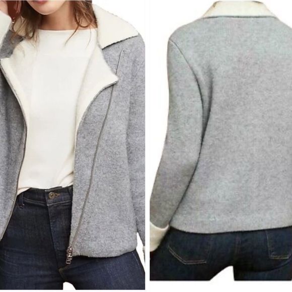 Anthropologie Jackets & Blazers - Anthropologie Jacket Womens Medium alpaca blend contrast collar moto Full Zip Up